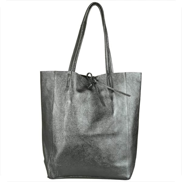 Lätt shoppingväska i läder, grafitmetallic
