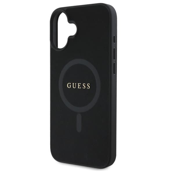 Guess Saffiano Classic Logo MagSafe-etui til iPhone 16, sort