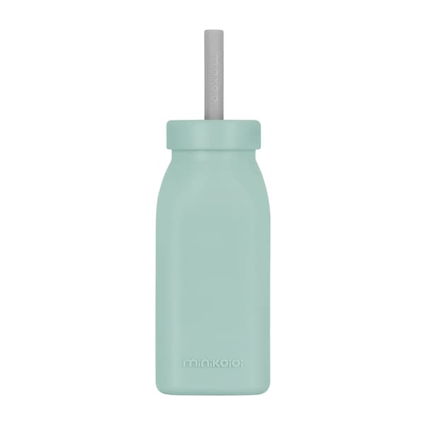 Silikon barnvattenflaska med sugrör och lock 200 ml 6m+ Grön