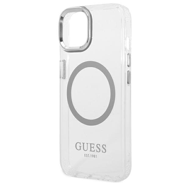 Guess Metal Outline Magsafe-etui til iPhone 14 Plus, sølv/sølv