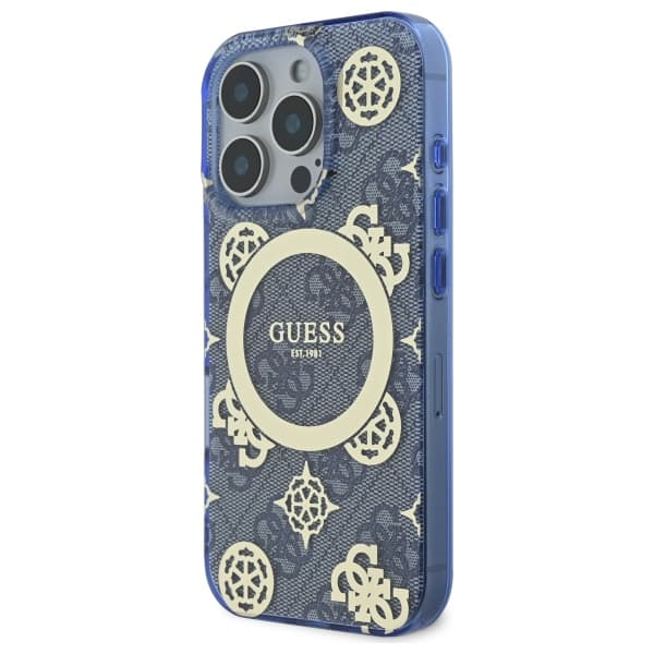 Guess IML Peony On 4G Background MagSafe-etui til iPhone 16 Pro Max, blå