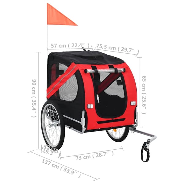 vidaXL cykeltrailer til hund, rød og sort