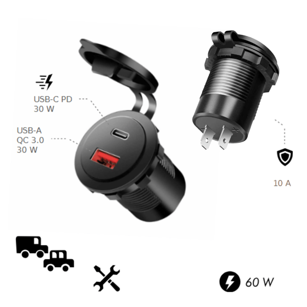 Logilink USB-C PD USB-A QC 60W snabb inbyggd billaddare