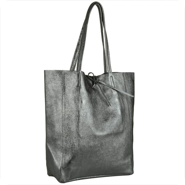 Lätt shoppingväska i läder, grafitmetallic