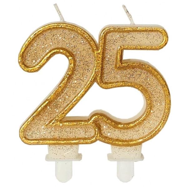 Fødselsdagslys 25 guld glimmer