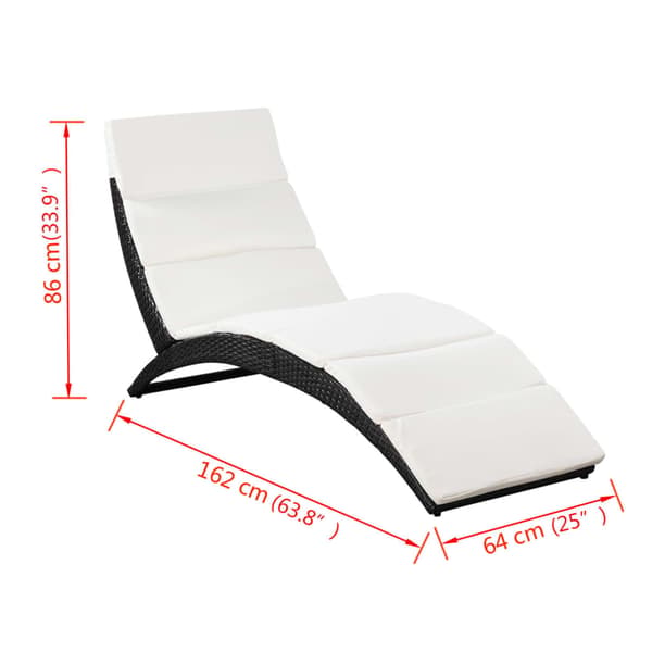 vidaXL foldbar haveliggestol med hynde, polyrattan, sort