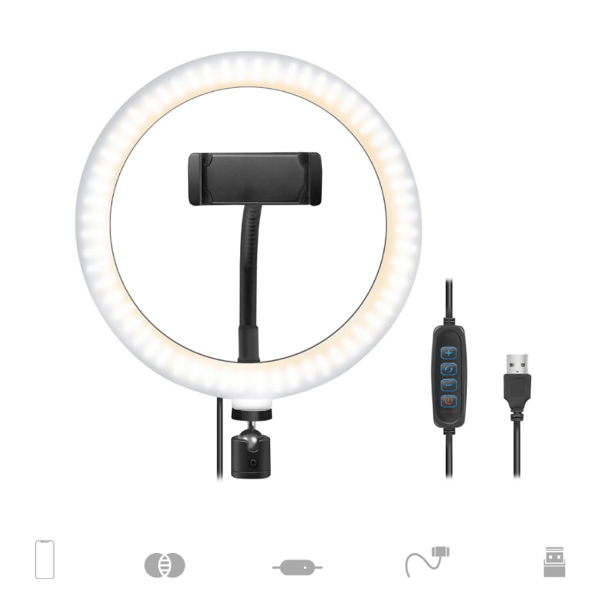 LogiLink LED-ringlampe til smartphone med 360° kuglehovedholder