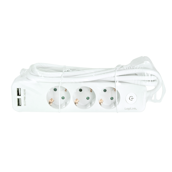 LogiLink LPS248U multifunktionel strømskinne 3xCEE+2xUSB, 1,5 m, hvid
