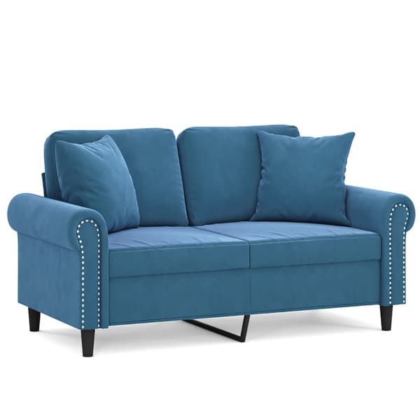 vidaXL 2-sitssoffa med kuddar, blå, 120 cm, sammet