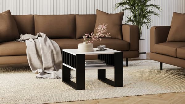Sofabord med lameller 55x55 hvid/sort loft