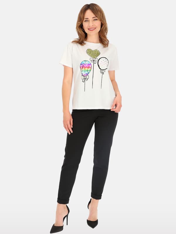Damebluse i bomuld med ballonprint