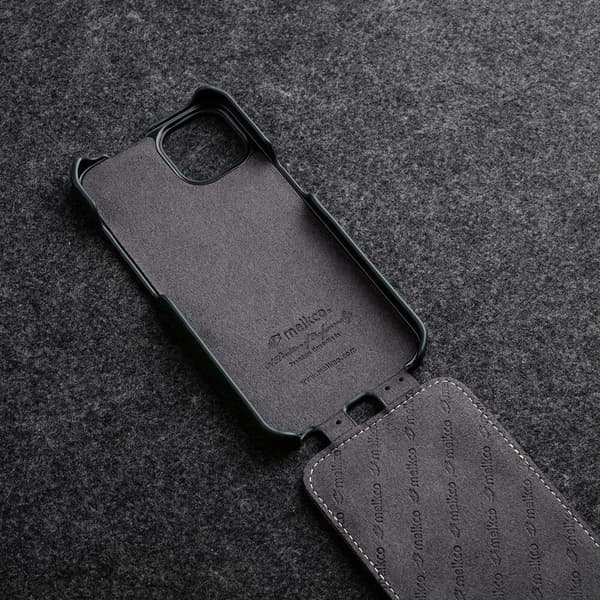 MELKCO Flip-etui til iPhone 15, læder, sort
