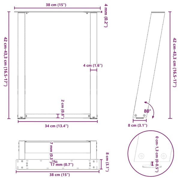 vidaXL sofabordsben, 2 stk., sort, 38x(42-43) cm, stål