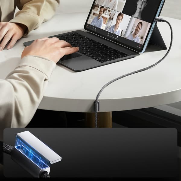 USB-A - USB-C kabel med organizer og magnetisk holder 1,2 m - grå