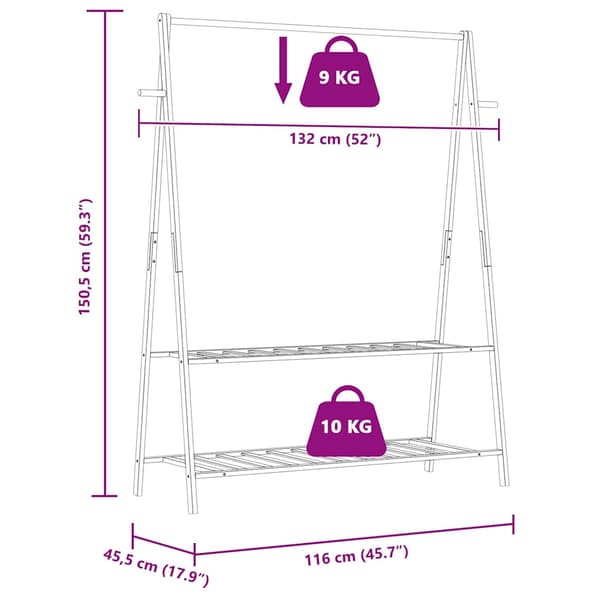 vidaXL Vaateteline hyllyillä 132x45,5x150,5 cm bambu