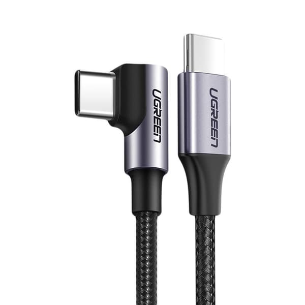 Vinklet USB-C strømforsyningskabel 60W 20V 3A 2m sort-grå