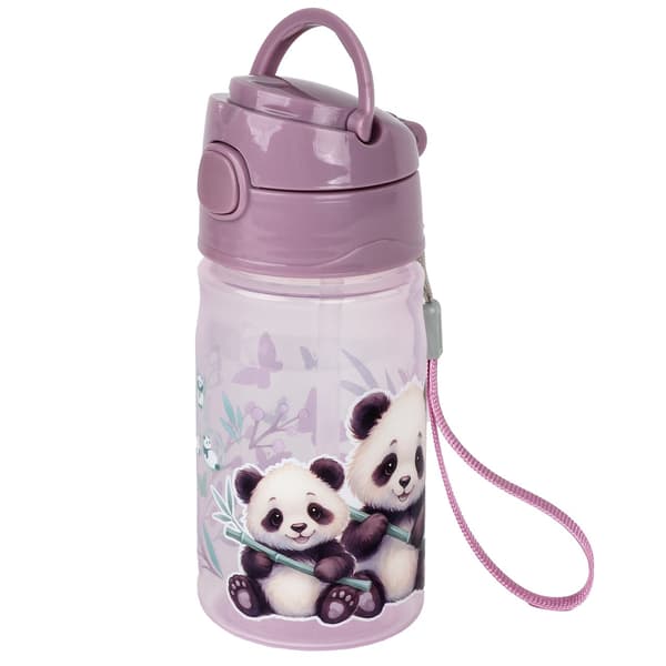 Panda 330 ml vattenflaska med sugrör för skolbarn