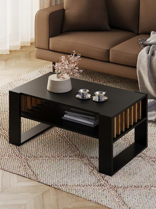 Sofabord med lameller 90x50 sort/wotan loft