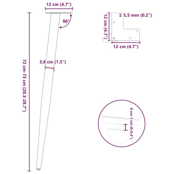vidaXL sofabordben, 4 stk., sort, 72-73 cm, stål