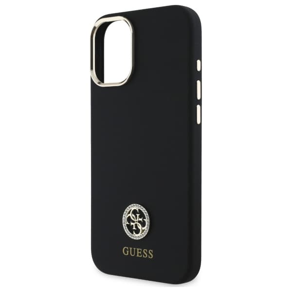 Guess Silikone Logo Strass 4G Etui til iPhone 16, Sort