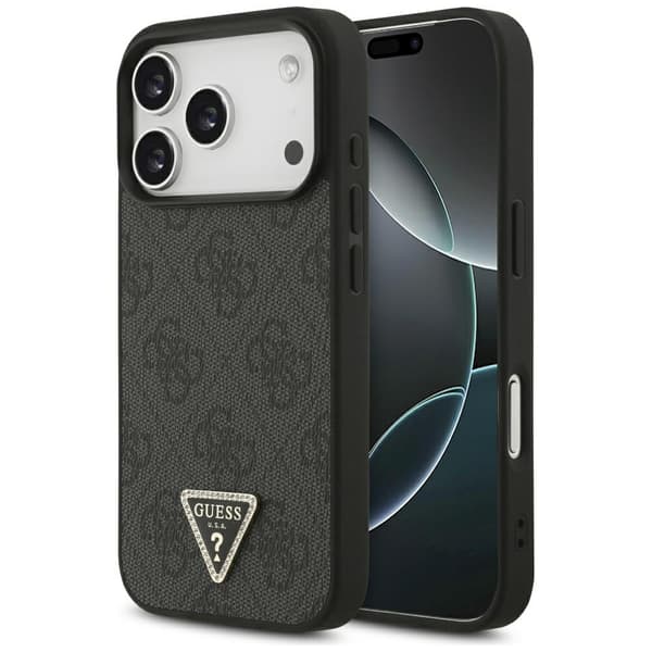 Guess Læder 4G Triangle Strass MagSafe-etui til iPhone 17 Pro, sort