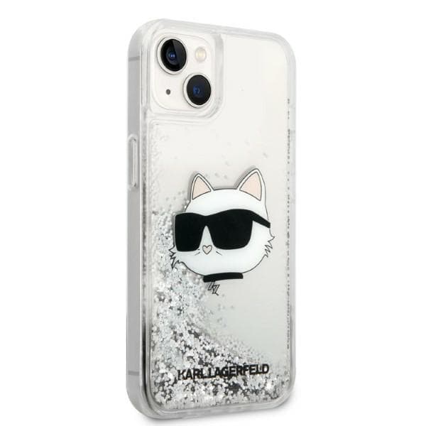 Karl Lagerfeld Glitter Choupette Head-cover til iPhone 14 Plus, sølv