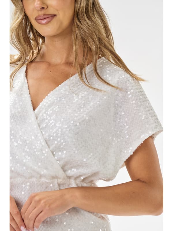 Wrap-midikjole med pailletter og stropper, ecru S