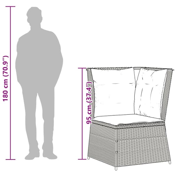 vidaXL Hörnsoffmodul med kuddar, beige, polyrotting