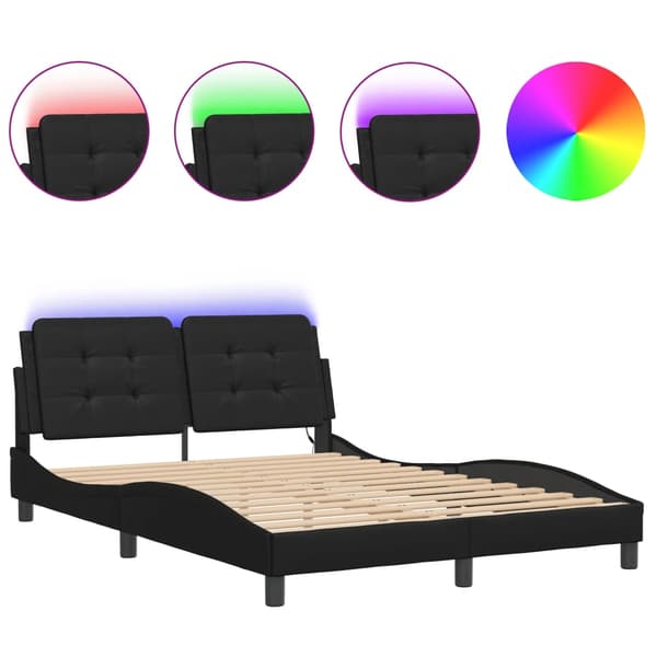 vidaXL sengestel med LED sort 140x200 cm kunstlæder