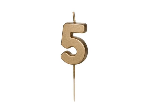 Fødselsdagslys 5 stk. guld 4,5 cm