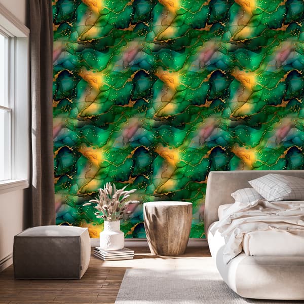 Pullonvihreä, vihreä ja merenvihreä mustetapetti 50x1000 cm