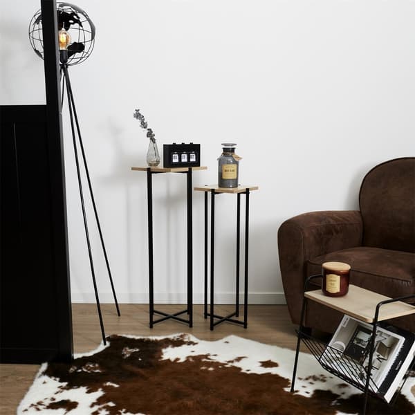 Sæt med 2 dekorative blomsterstandere, træ, sort base