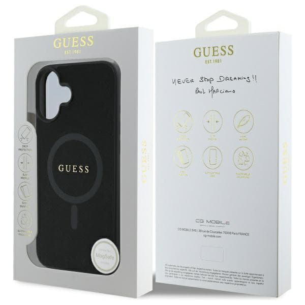 Guess Saffiano Classic Logo MagSafe-etui til iPhone 16, sort