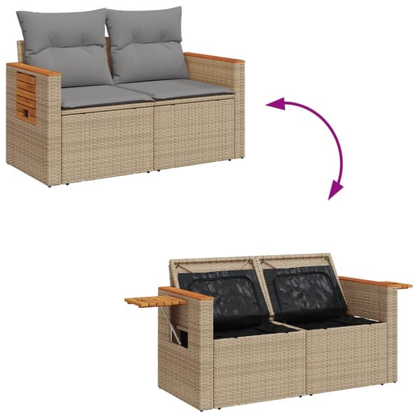 vidaXL Trädgårdssoffa med kuddar, 2-sits, beige, polyrotting