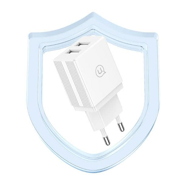 USAMS 2xUSB-A vægoplader + USB-C/USB-A hurtigopladerkabel hvid