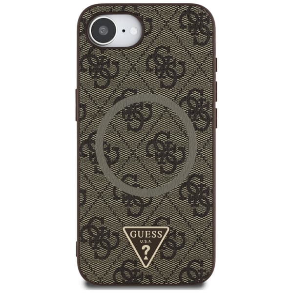 Guess 4G Ring Triangle Logo MagSafe -kotelo iPhone 16e:lle, ruskea