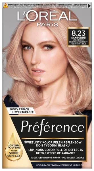 L'Oréal Preference hårfärg 8.23 Santorini ljusblond skimrande guld 2x60ml 54ml