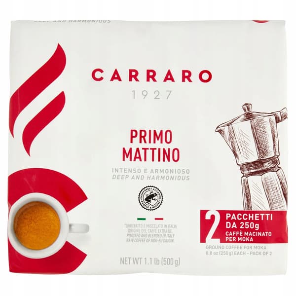 Carraro Primo Mattino Malet kaffe til Moka 2x250 g