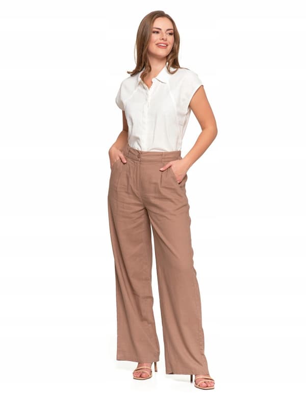 Dambyxor i linne, vida, hög midja, eleganta, MORAJ S BEIGE