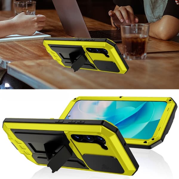 Pansret cover til Samsung Galaxy S23, R-JUST CamShield Slide, gul/sort