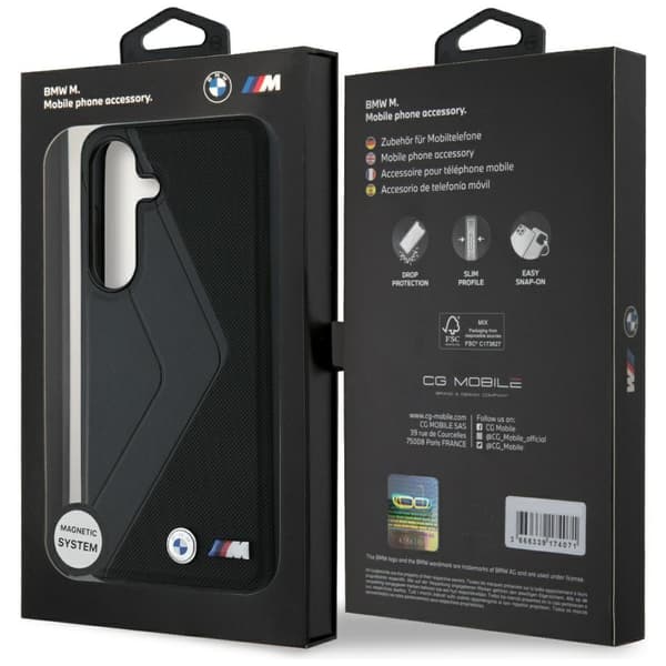 BMW Læder Oversized Stripes MagSafe-etui til Samsung Galaxy S25, sort