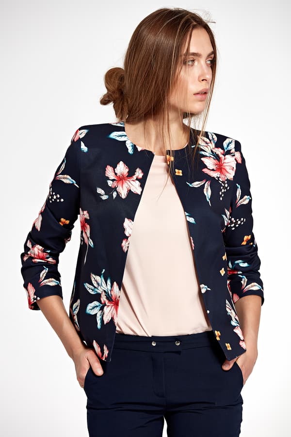 Kort marinblå blommig jacka 36