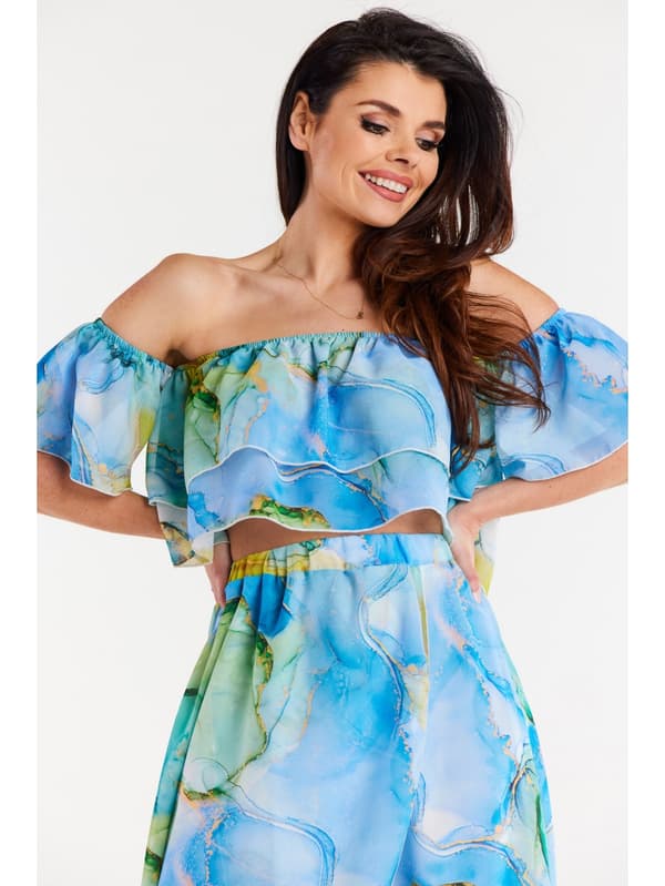 Chiffonbluse med havbølgeprint, S/M
