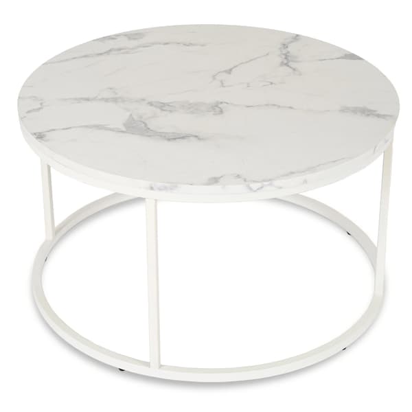 AGNES MAX Soffbord 80 cm vit marmor modern