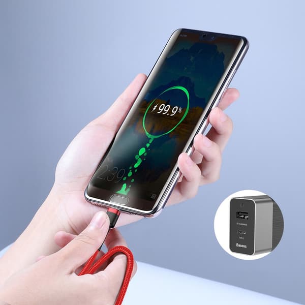 Holdbart, fleksibelt kabel USB-C PD 2.0 60W 20V 3A QC3.0 2M sort og rød
