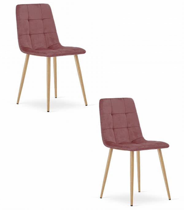 KARA stol - pink velour / træfarvede ben x 2