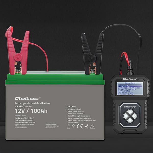 Qoltec Digital Batteritestare med LCD-Display 12V 30-220Ah