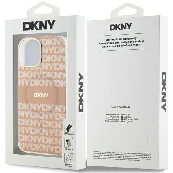 DKNY IML Mono & Stripe MagSafe-etui til iPhone 14, lyserød