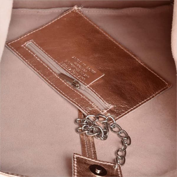 Læder shopper taske, rosaguld metallic
