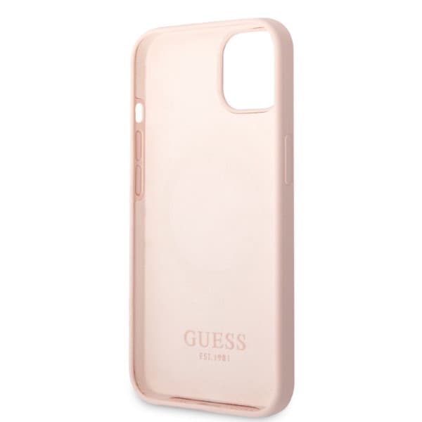 Guess Silikone Logoplade MagSafe-etui til iPhone 13, Pink